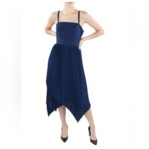 Aidan Mattox Womens Navy Blue‎ Asymmetrical Hem Pleated Dress Size 2